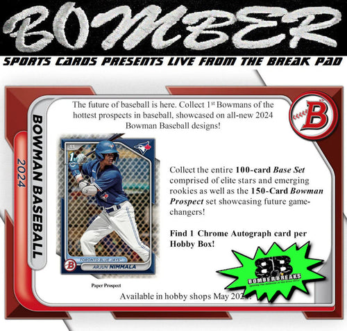 11:00pm ET - 🚨(NOW A FILLER) - WEDNESDAY - 2024 Bowman Baseball Hobby 12 Box Case Break - Pick Your Team #7 - Live 5/8/24