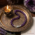 12mm natural amethyst bead necklace with pendant - handcrafted purple crystal jewelry by Crystalvana