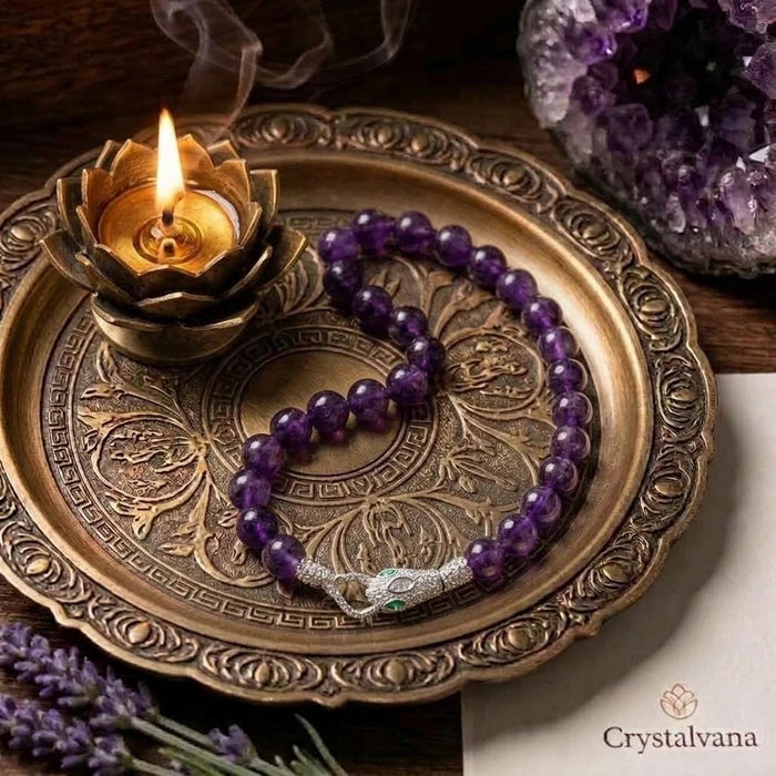 12mm natural amethyst bead necklace with pendant - handcrafted purple crystal jewelry by Crystalvana