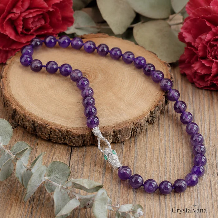 12mm Natural Amethyst necklace handcrafted purple crystal pendant - healing jewelry by Crystalvana