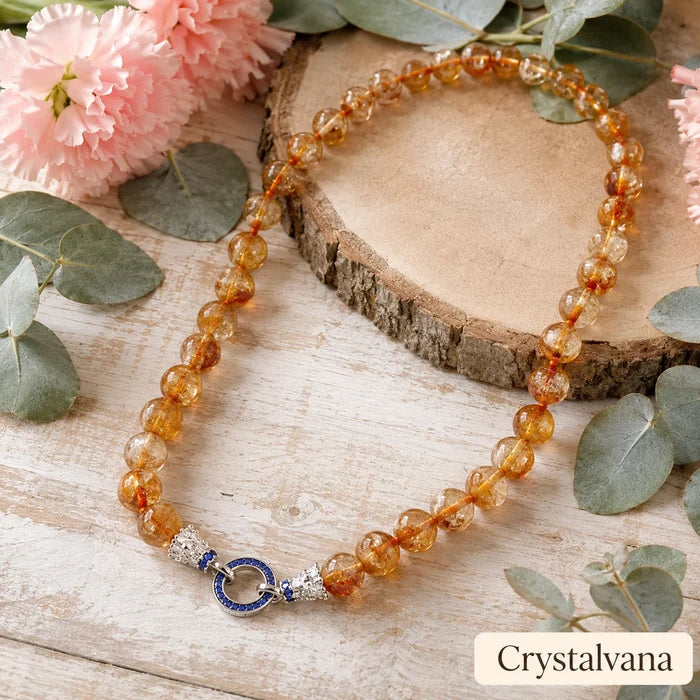 12mm Natural Citrine necklace handcrafted wealth attraction pendant - crystal jewelry by Crystalvana