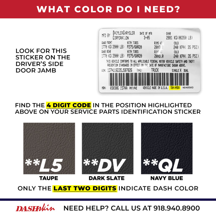 2002–2005 Dodge Ram 1500 / 2003–2005 Dodge Ram 2500 & Dodge Ram 3500 Half Dash Cover (Main Dash Section) – Hard Molded Plastic Overlay – Made in the USA - 0205DRM