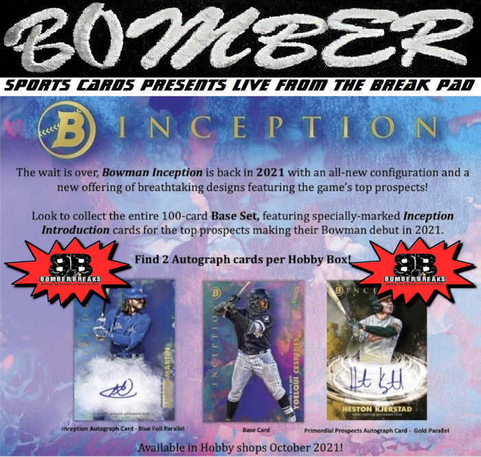 6:40pm EST THURSDAY - 2021 Bowman Inception Baseball 8 Box Half Case Break - Pick Your Team #11 (NOW A FILLER) - Live 1/13/22
