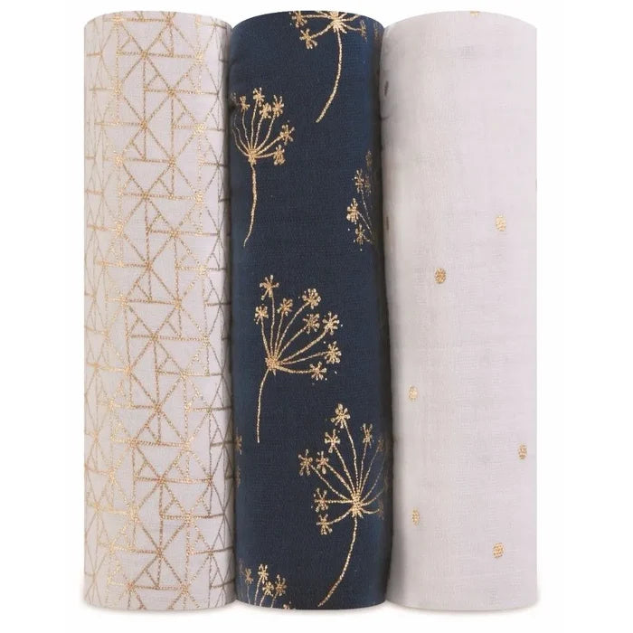 Aden & Anais Swaddles Metallic Gold Deco - Pack of 3