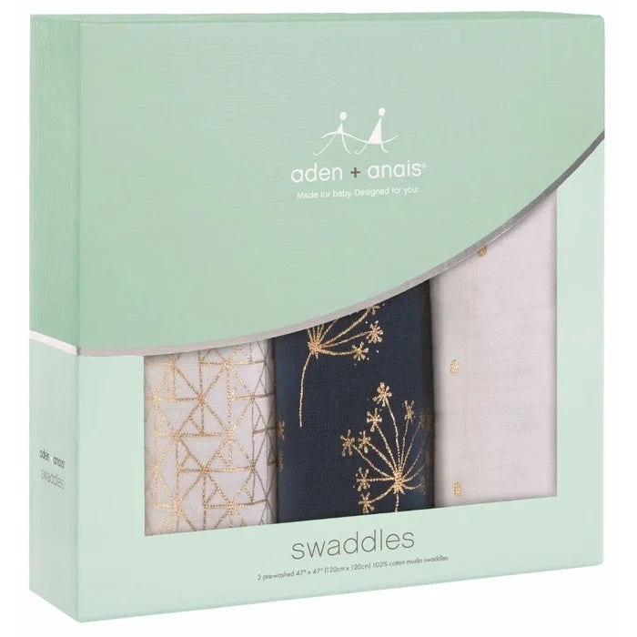 Aden & Anais Swaddles Metallic Gold Deco - Pack of 3