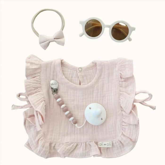 Ali+Oli Muslin Cotton Ruffle Baby Girl Bib (Pink) - Minnie Little Things