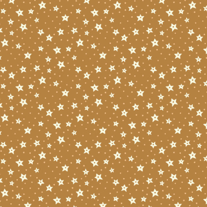 Pattern of white stars on a brown cotton quilting fabric