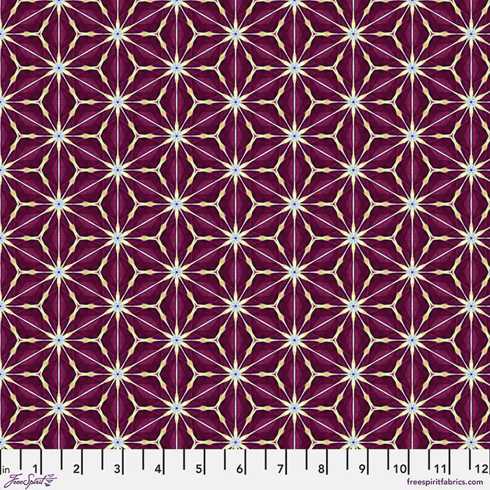 Amaryllis in claret from Kaleidoscope quilting fabric with a cm ruler