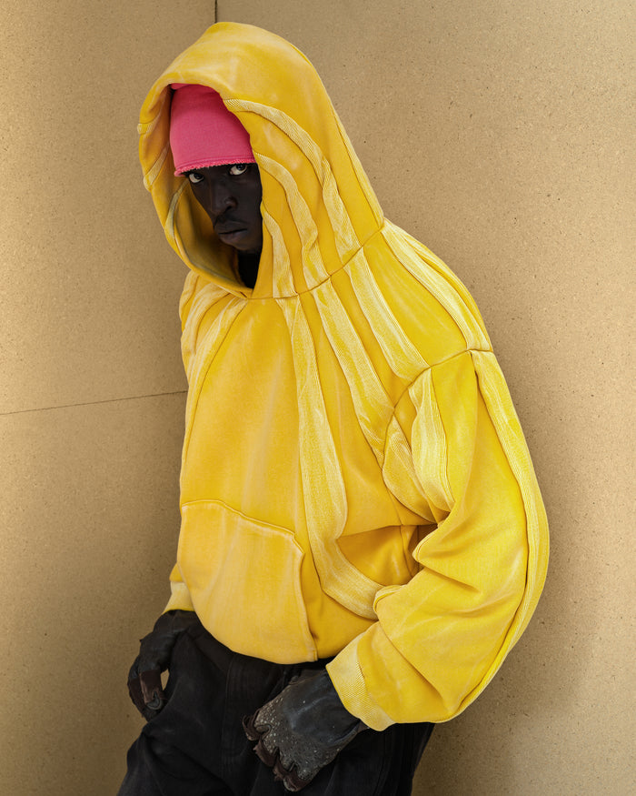 'ARRAY' HEAVY PANELED HOODIE IN LEMONADE