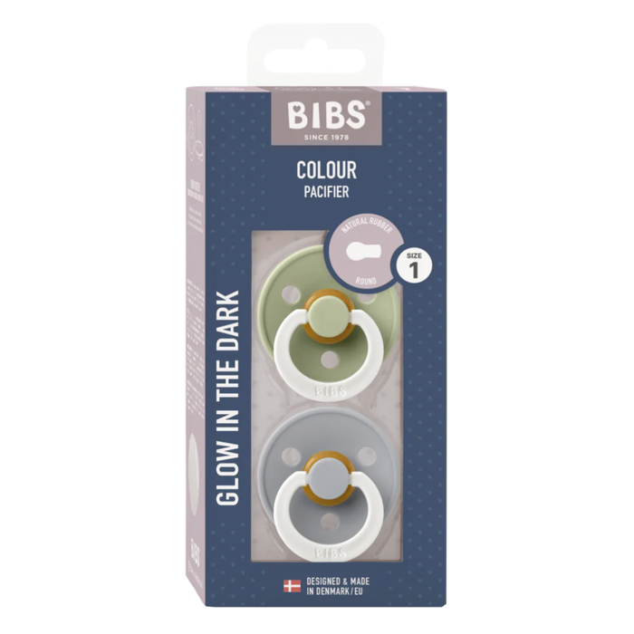 Bibs Colour Glow In The Dark Pacifiers Latex- Size 1 Pack of 2