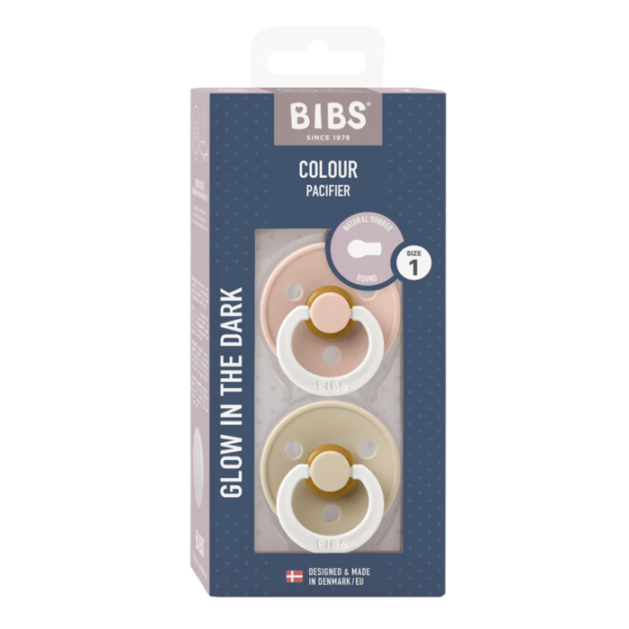 Bibs Colour Glow In The Dark Pacifiers Latex- Size 1 Pack of 2