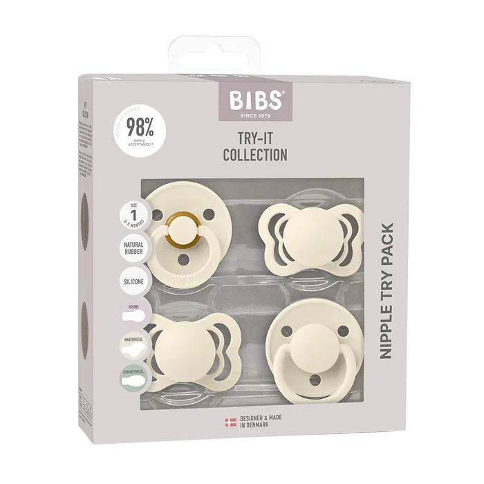 Bibs New Baby Pacifiers Try It Collection - Pack of 4 (Size 1)