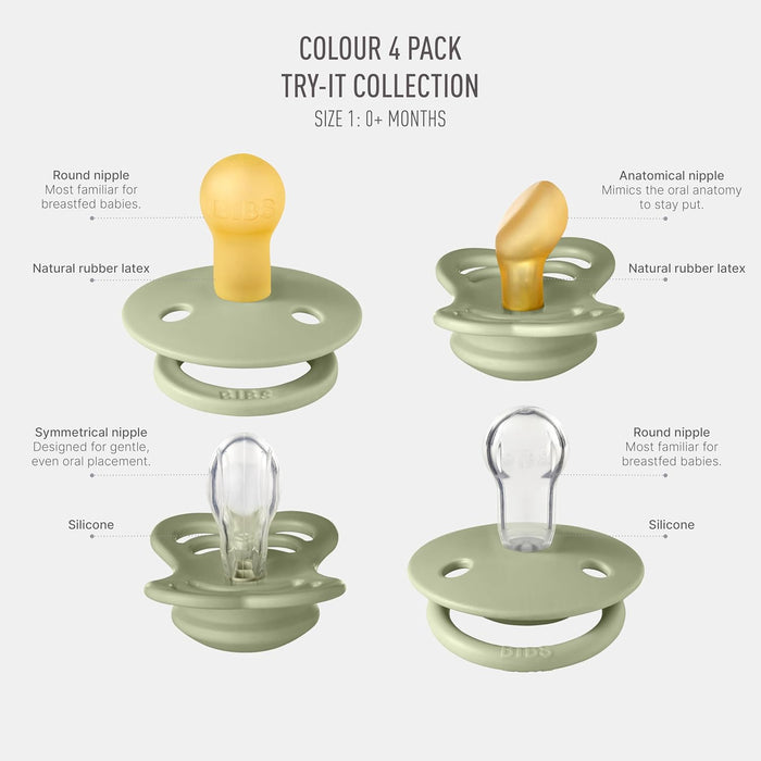 Bibs New Baby Pacifiers Try It Collection - Pack of 4 (Size 1)