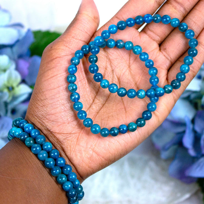 Blue Apatite beaded bracelet in Crystalvana gift packaging