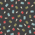 Pattern of books and candles on a dark cotton quilting fabric