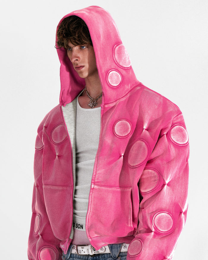 BUBBLEGUM 'OXYGEN' PADDED ZIP-UP HOODIE