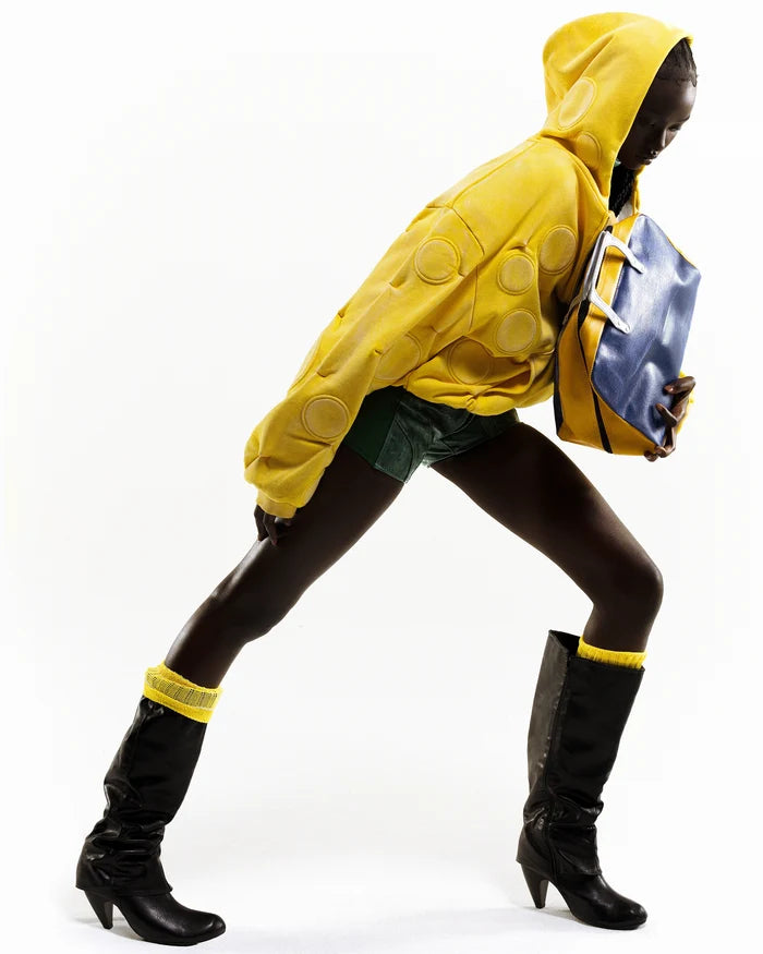 CANARY YELLOW 'OXYGEN' PADDED ZIP-UP HOODIE