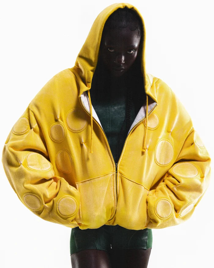 CANARY YELLOW 'OXYGEN' PADDED ZIP-UP HOODIE