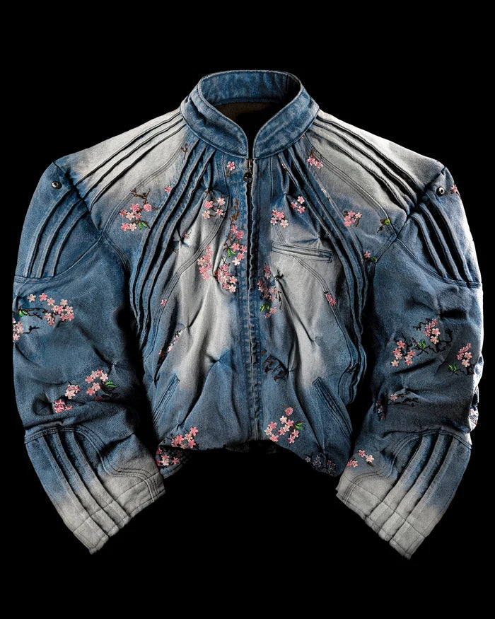CHERRY BLOSSOM ‘OVERGROWTH’ DENIM RACER JACKET