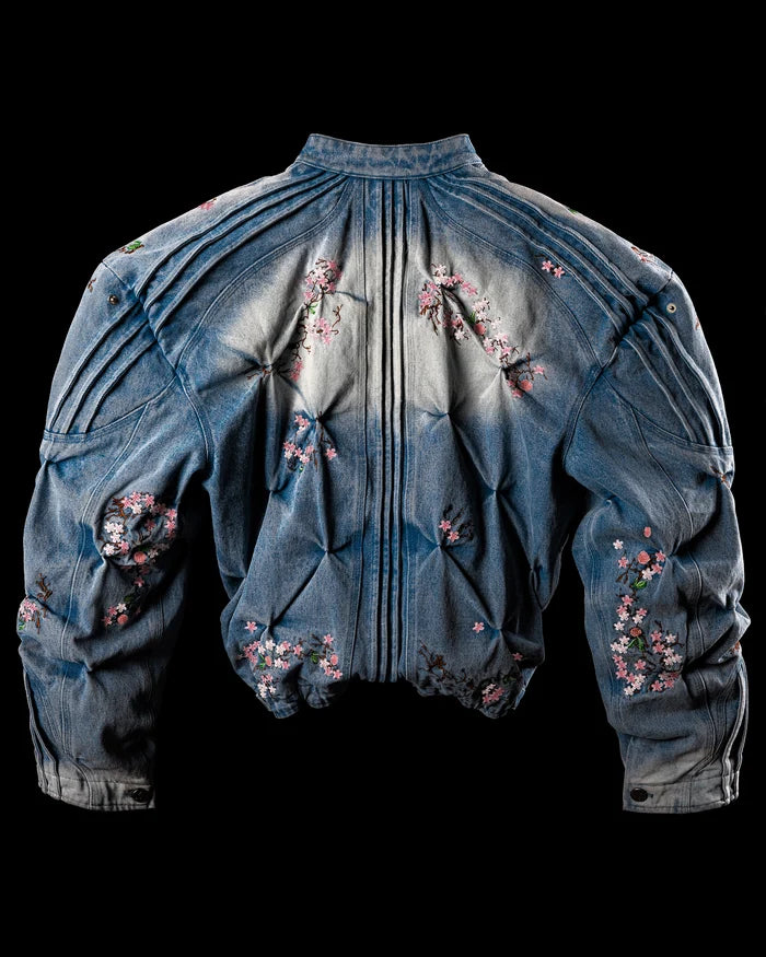 CHERRY BLOSSOM ‘OVERGROWTH’ DENIM RACER JACKET
