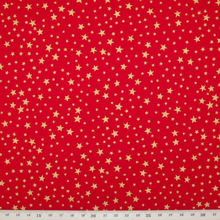 Christmas Cotton Fat Quarter Bundle - Red, Green & Ivory Gold Stars