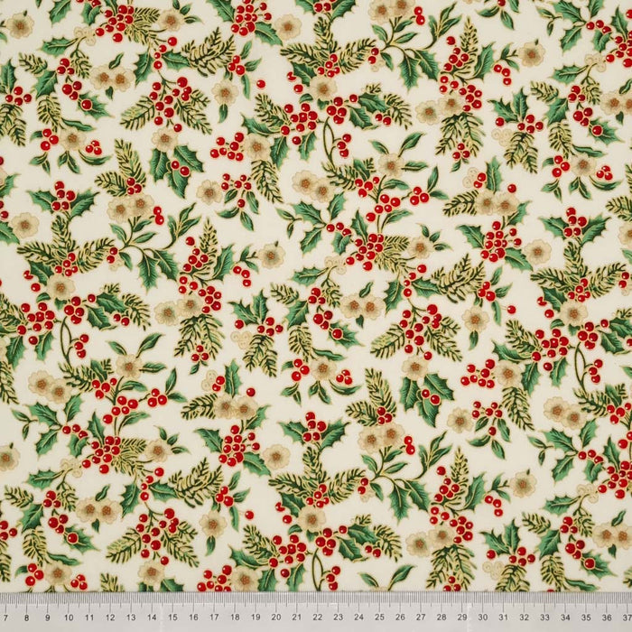 Christmas Cotton Fat Quarter Bundle - Red, Green & Ivory Holly Flower
