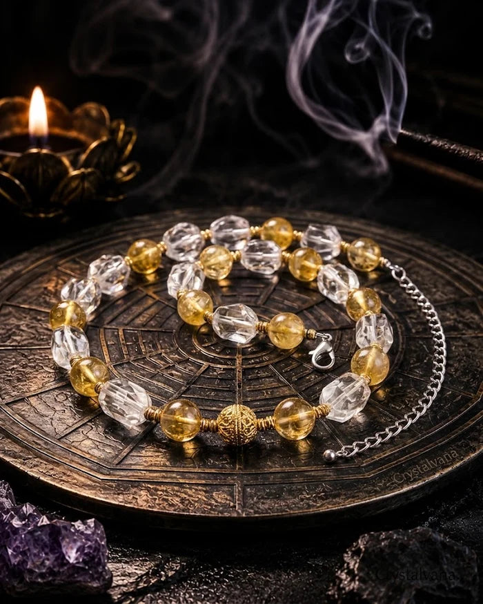 Citrine & Clear Quartz Choker | Wealth & Clarity | Crystalvana