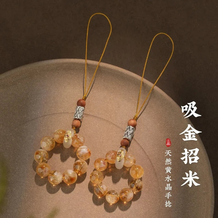 Citrine crystal phone charm for abundance and success, Crystalvana
