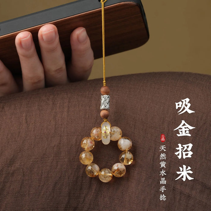 Citrine crystal phone charm for abundance and success, Crystalvana