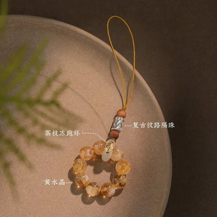 Citrine crystal phone charm for abundance and success, Crystalvana