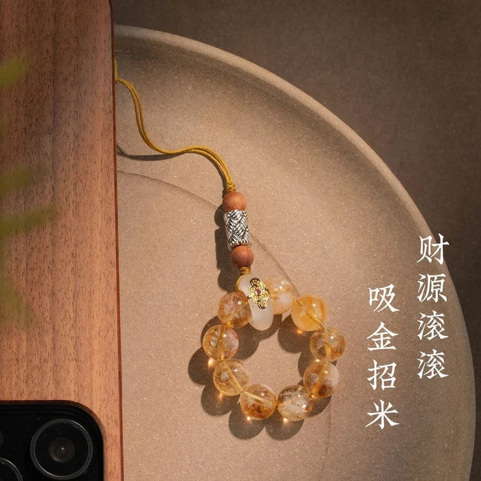 Citrine crystal phone charm for abundance and success, Crystalvana