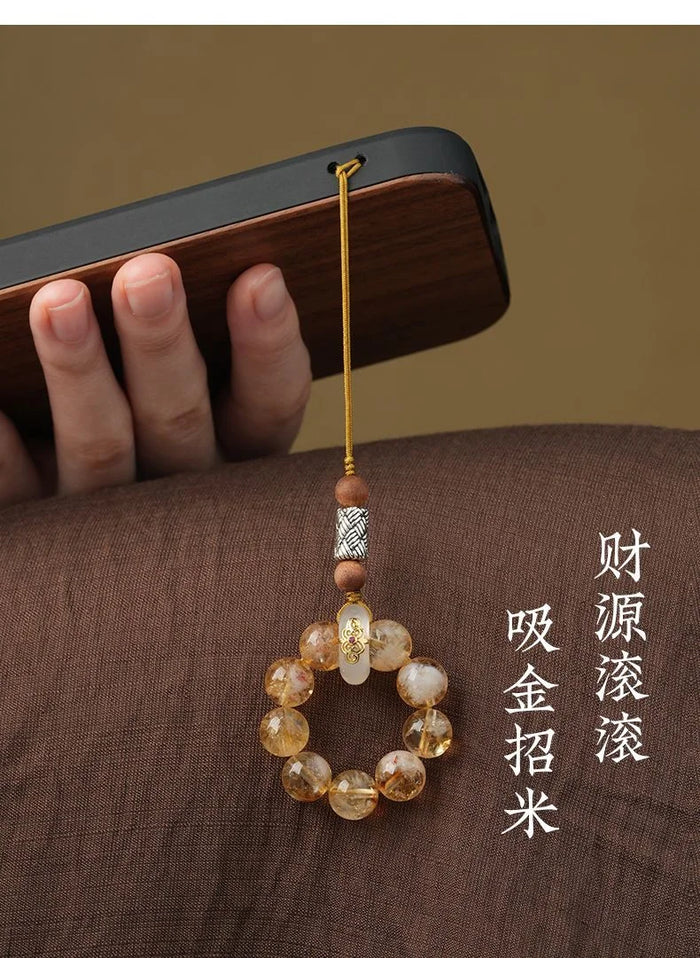 Citrine crystal phone charm for abundance and success, Crystalvana
