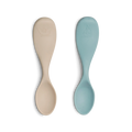Citron Silicone Short Feeding Spoon - Pack of 2 (Grey/Pastel Turquoise)