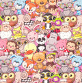 Crazy animals printed on a pink cotton french terry fabric