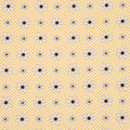 A repeating fabric pattern featuring a yellow and white gingham check background with alternating large white daisy flowers and smaller light blue floral motifs.