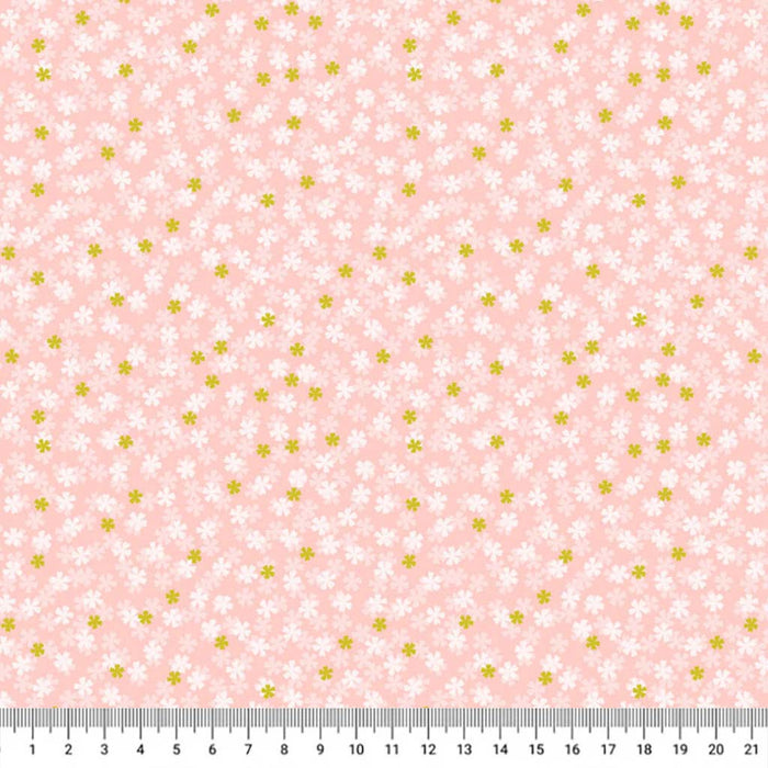 Small floral pattern on a pink background with a ruler at the bottom.