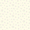 Floral pattern with small pink flowers and green leaves on a light beige cotton quilting fabric