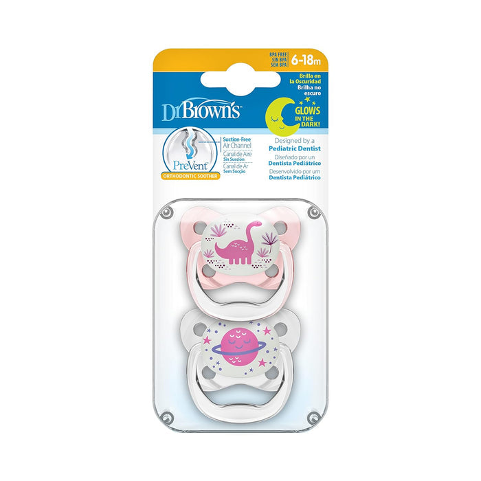 Dr. Brown's Pacifier Prevent Glow In The Dark Butterfly Shield Soother -  Pack of 2 (Stage 1/0-6 Months))