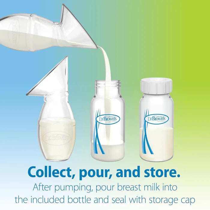 Dr. Brown's Silicone One-Piece Breast Pump, Hands-Free Breast Milk Collector with Anti-Colic Options+ Baby Bottle