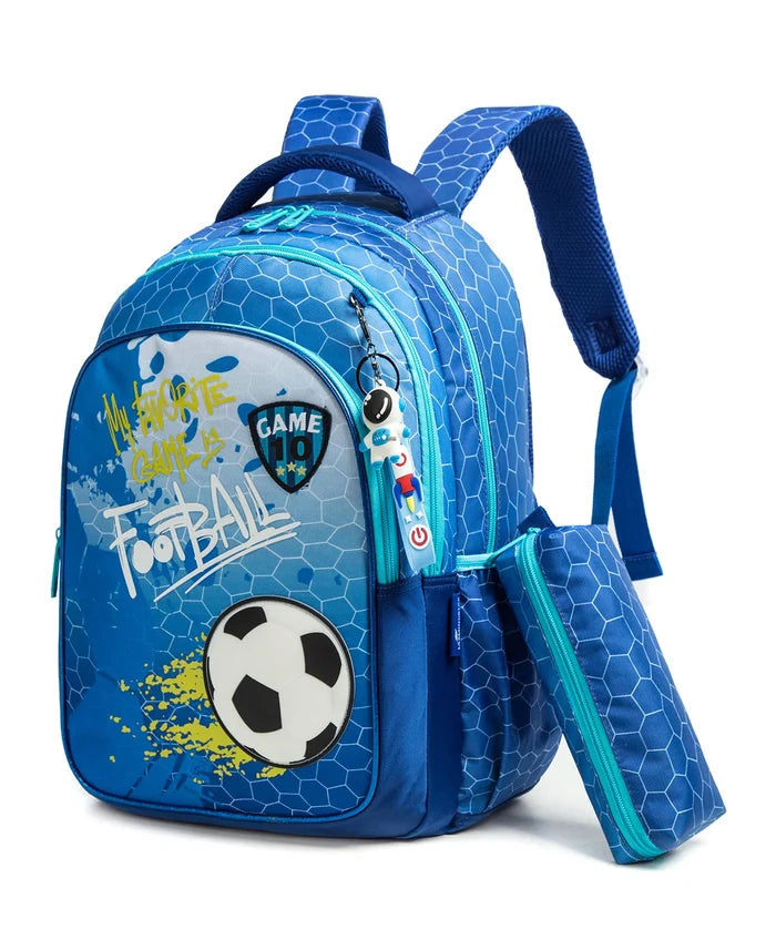 Eazy Kids 17 School Bag Lunch Bag Pencil Case Set of 3 (Football Blue)
