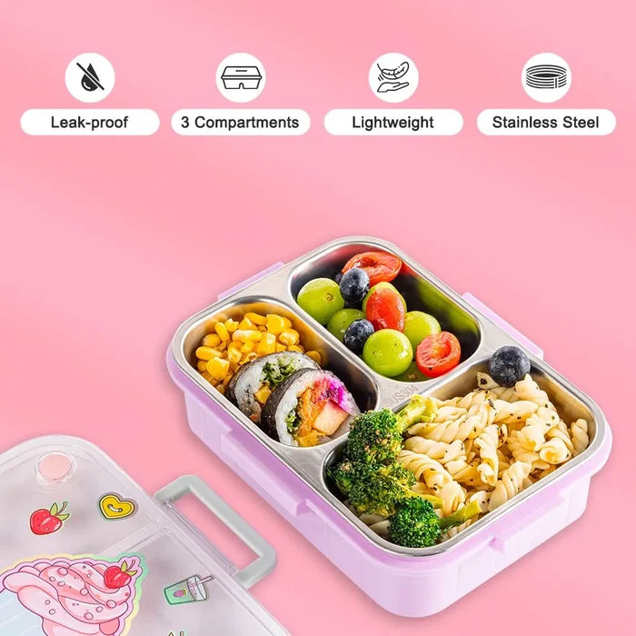 Eazy Kids 3 Compartment Stainless Steel Bento Lunch Box (800ml)