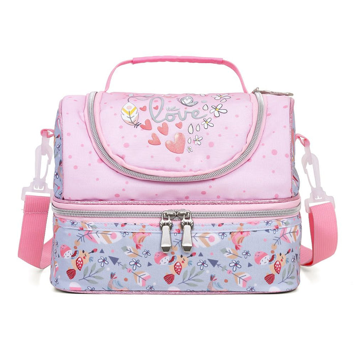 Eazy Kids Dual Compartment Lunch Bag Love (Pink)