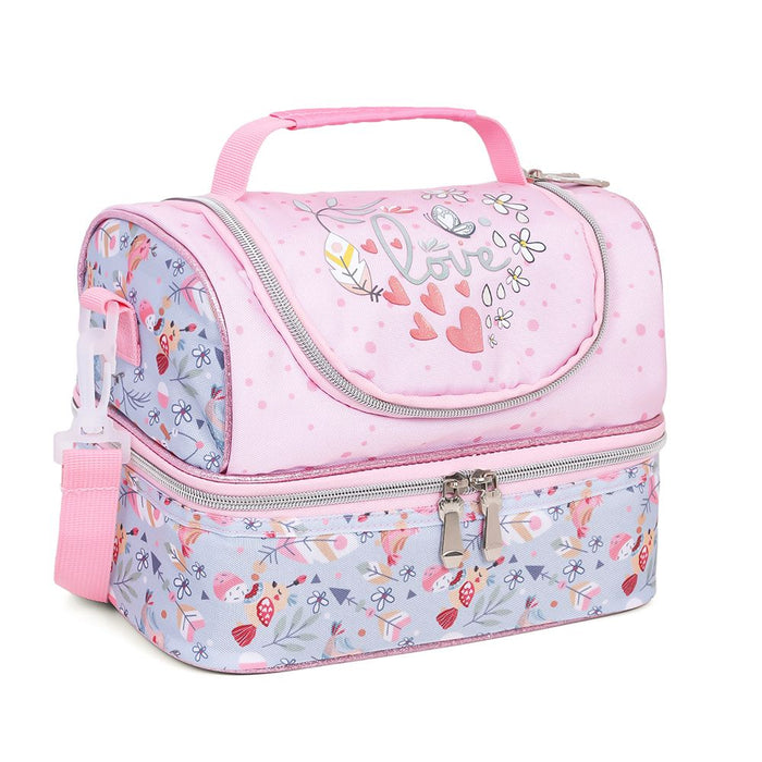 Eazy Kids Dual Compartment Lunch Bag Love (Pink)