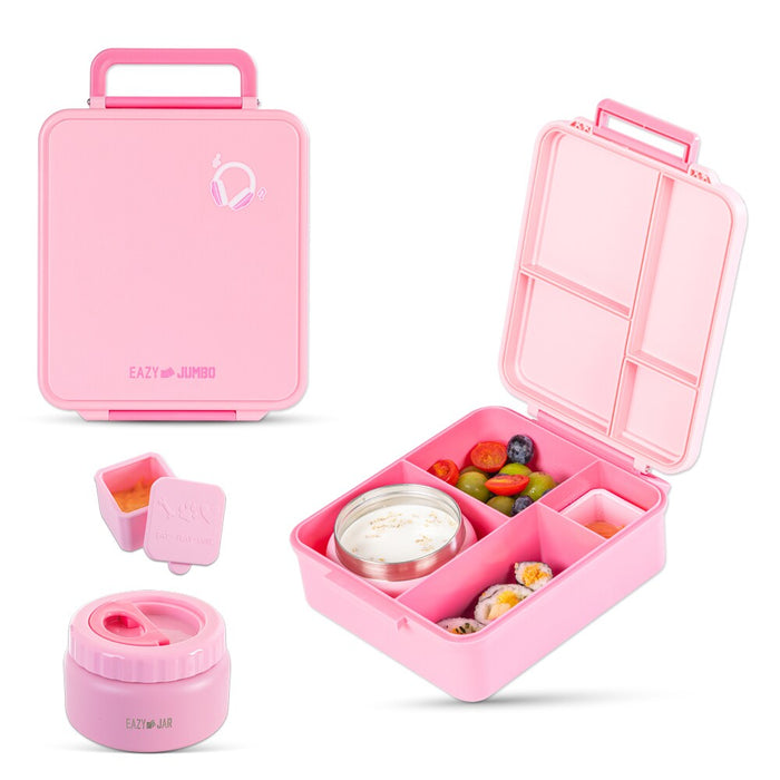 Eazy Kids Jumbo Bento Lunch Box With Thermos & Sauce Jar
