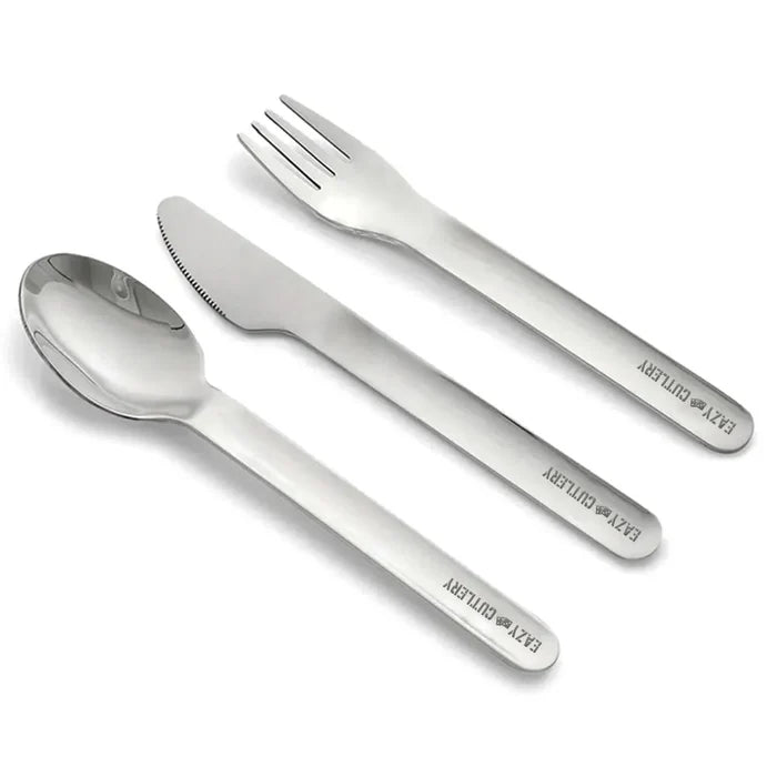 Eazy Kids Portable Travel Cutlery Set (Stainless Steel Spoon, Fork & Knife with Silicone Case)