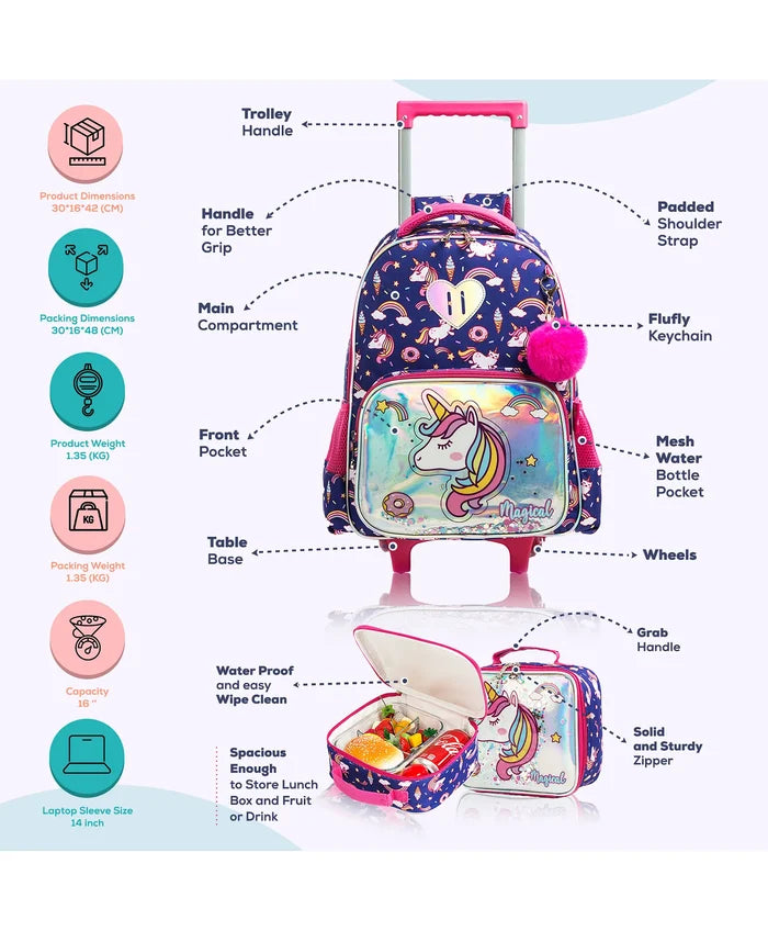 Eazy Kids Set of 3 Trolley School Bag Lunch Bag & Pencil Case