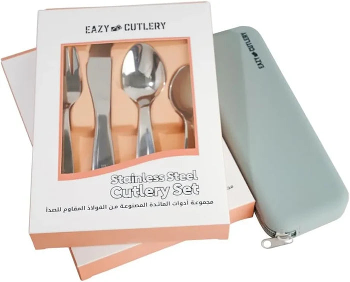 Eazy Kids Set of 4 Cutlery w/ Silicon Pouch (Spoon, Fork, Knife & Tea Spoon) w/ Silicon Pouch