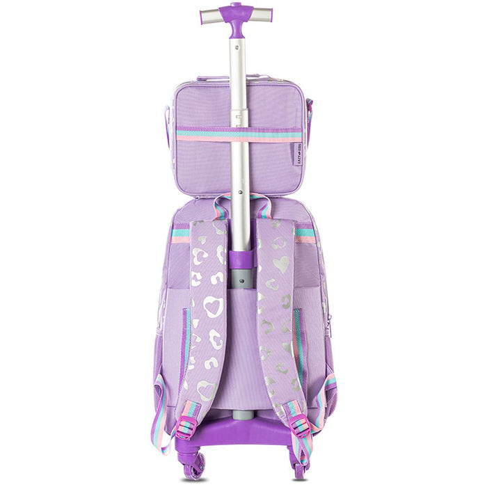 Eazy Kids Trolley School Bag Set of 3 With Lunch Bag & Pencil Pouch (Love Purple)