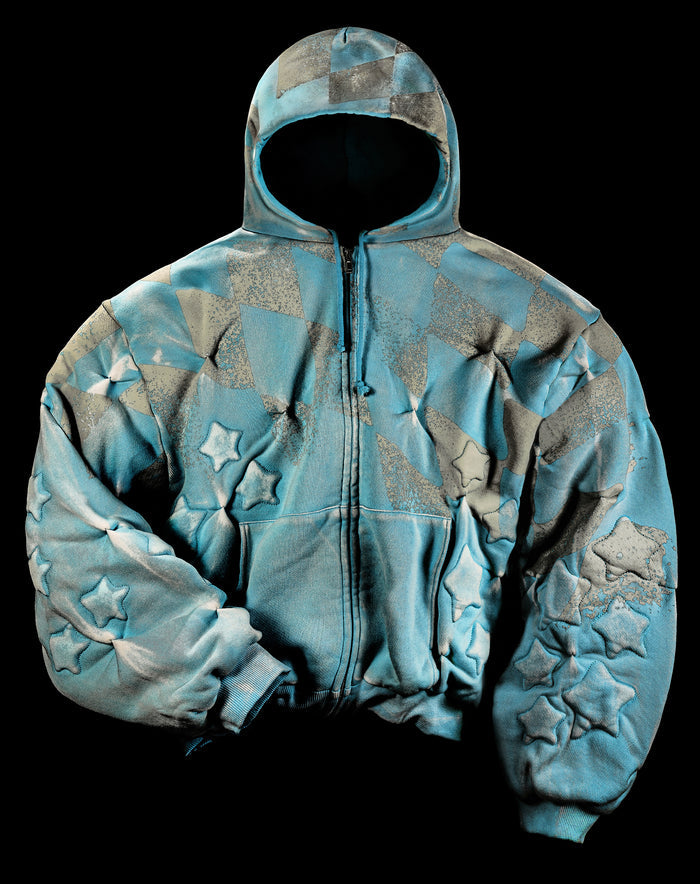 ELECTRIC BLUE 'STARFRUIT' PADDED ZIP-UP HOODIE