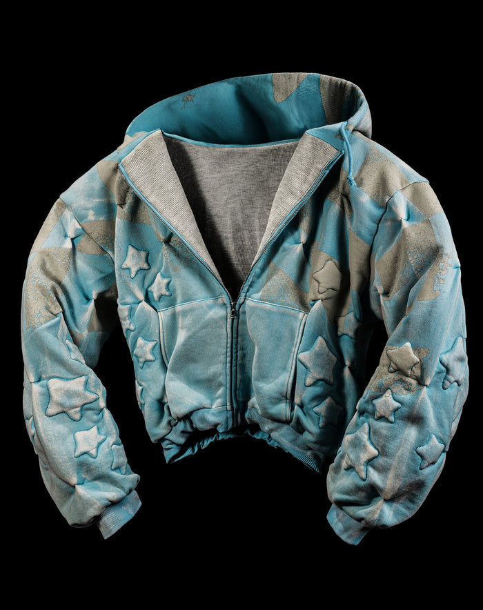 ELECTRIC BLUE 'STARFRUIT' PADDED ZIP-UP HOODIE